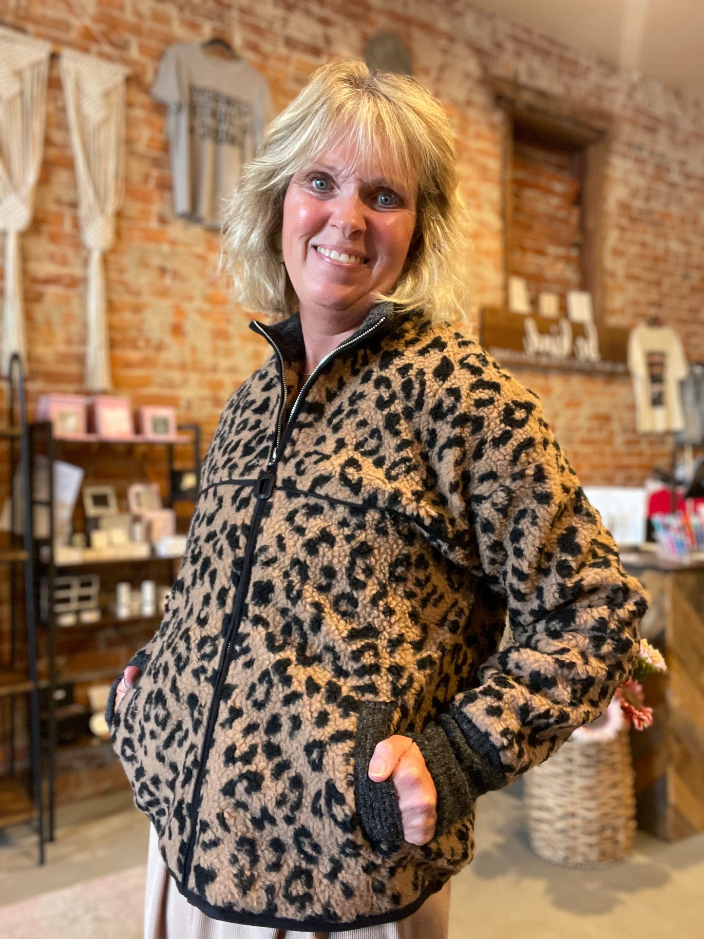 Khaki Leopard Print Zip Up