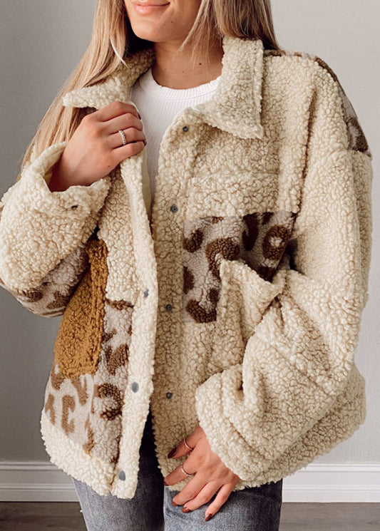 Leopard Patchwork Sherpa Jacket