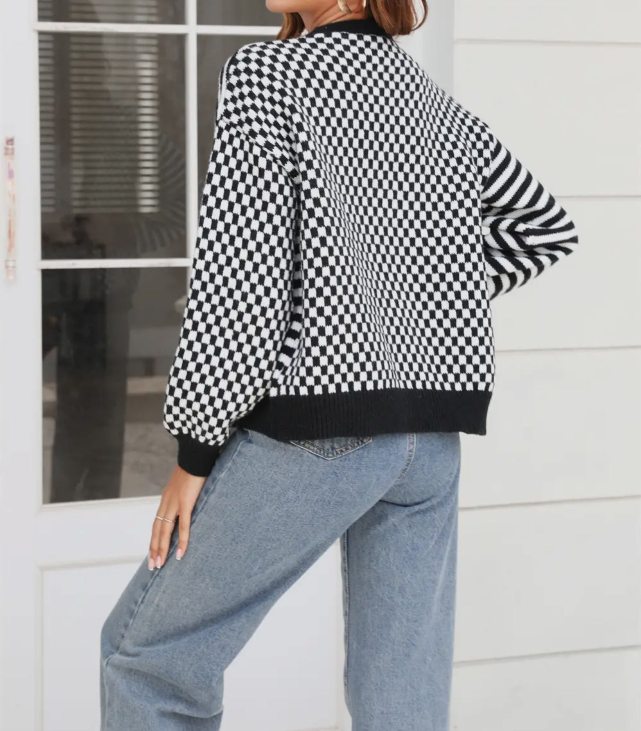 Black And White Stripe And Checkered Cardi