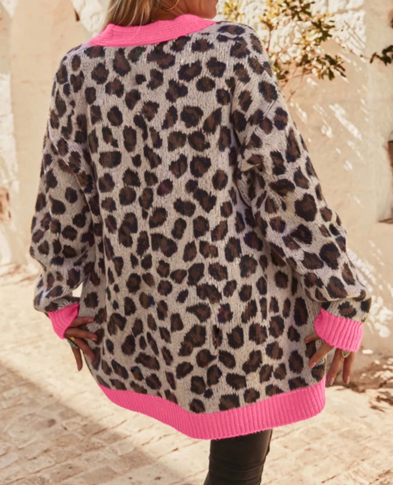 Leopard Fuchsia Pink Trim Cardigan