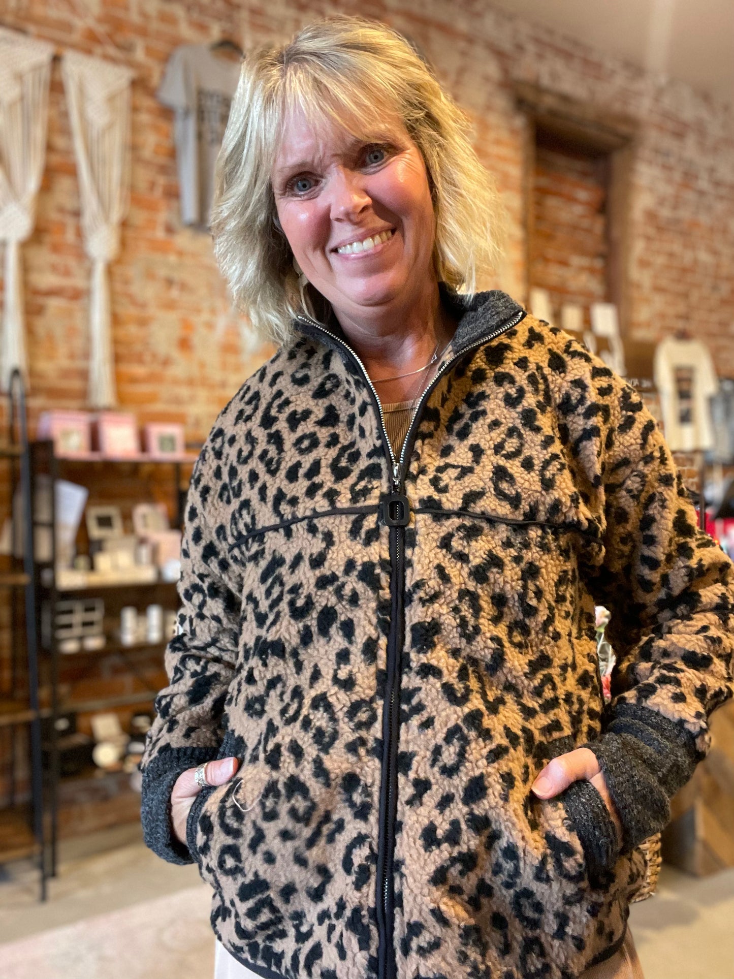 Khaki Leopard Print Zip Up