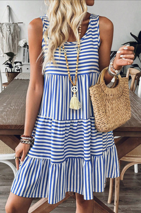 Claire Blue And White Stripe Mini Dress