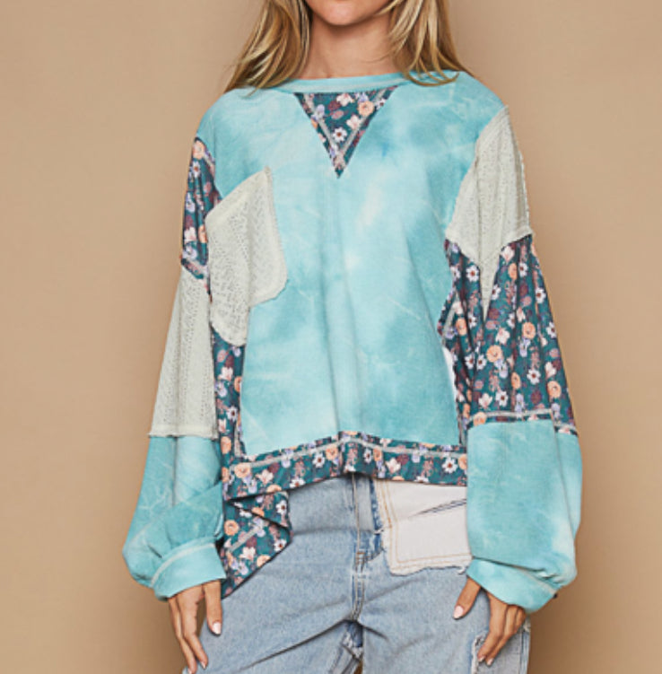 Amanda Teal Patchwork Top