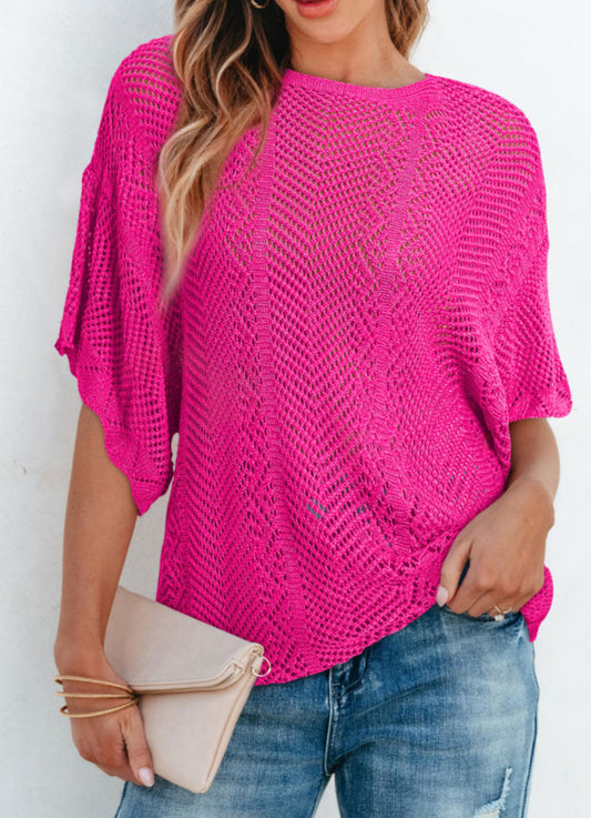 Fuchsia Scallop Edge Short Sleeve