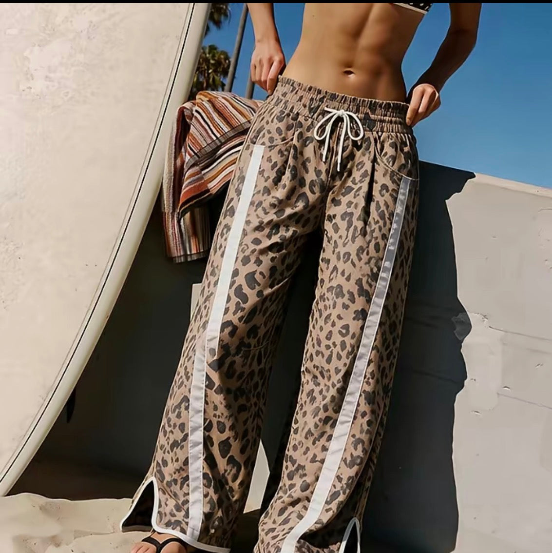 Leopard Drawstring Track Pants