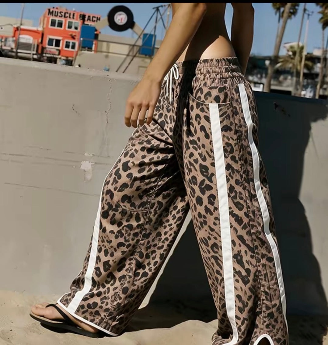 Leopard Drawstring Track Pants