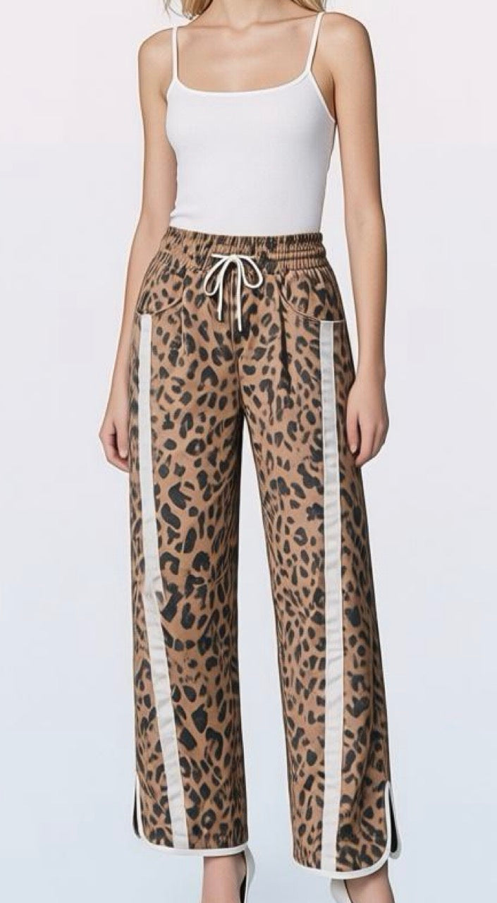 Leopard Drawstring Track Pants