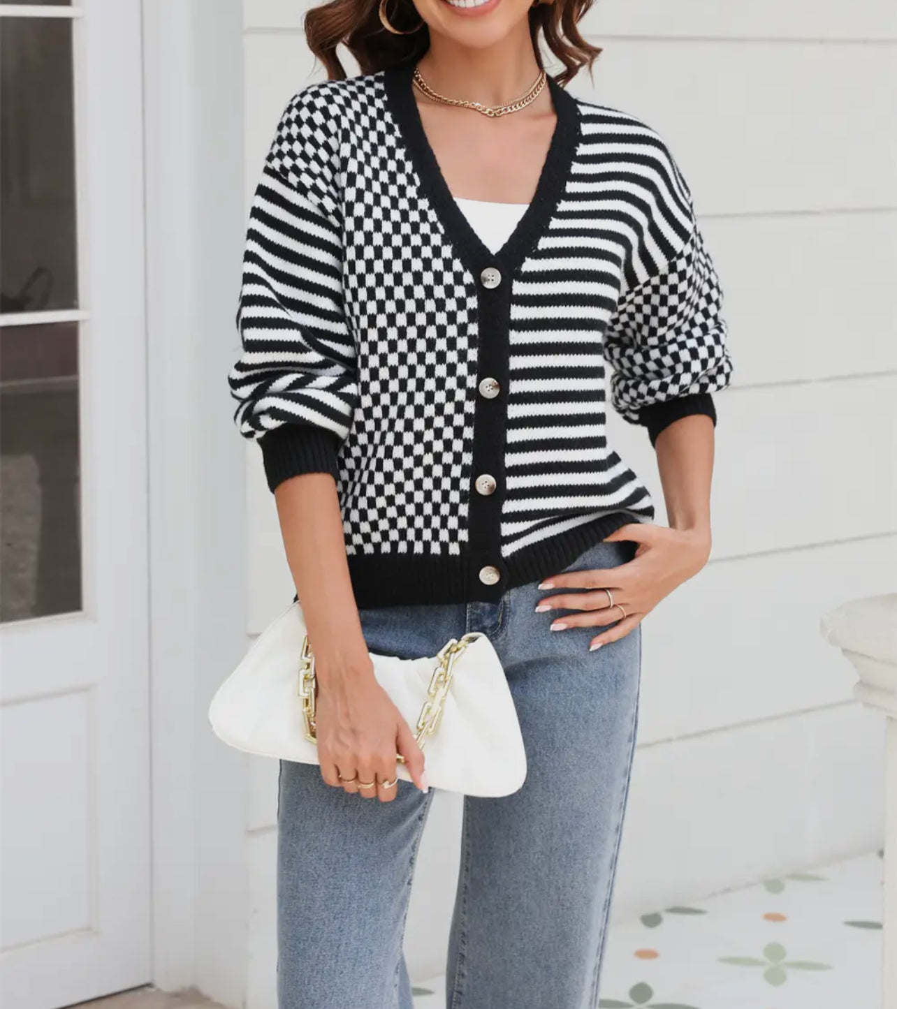 Black And White Stripe And Checkered Cardi