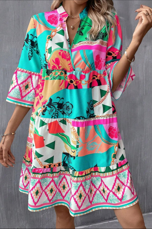 Abstract Multi Color Printed Half Sleeve Dress