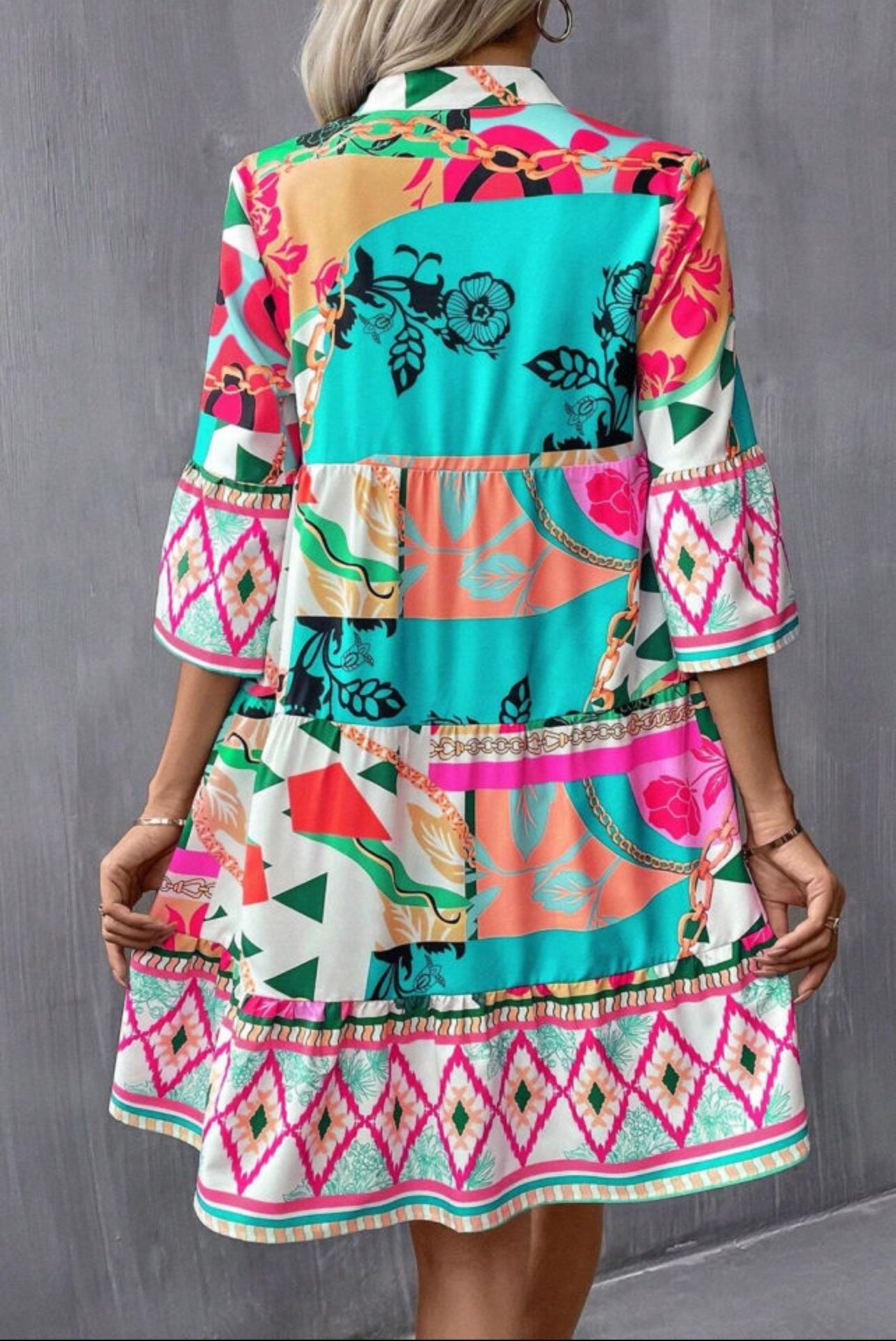 Abstract Multi Color Printed Half Sleeve Dress