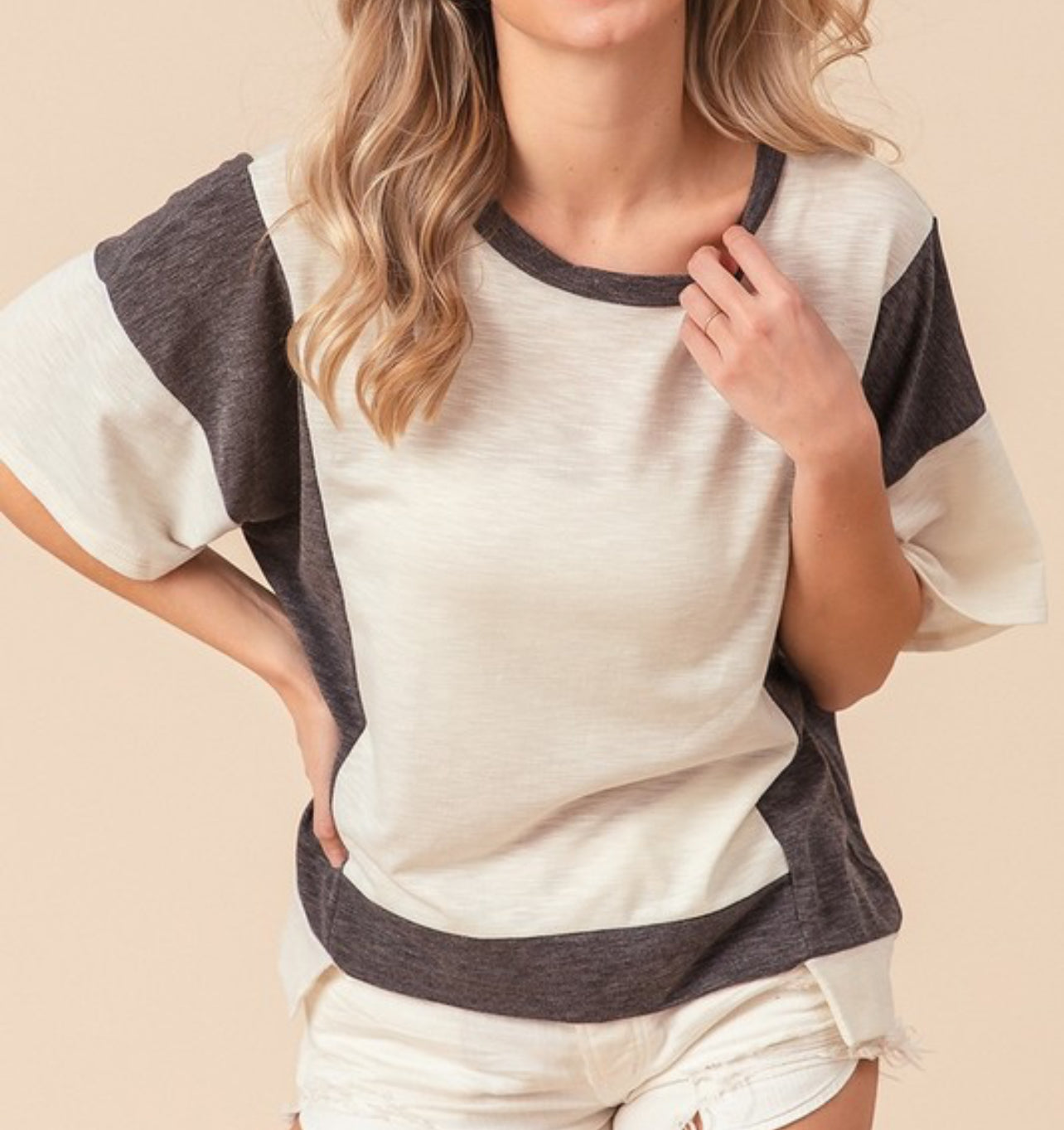 Charcoal Color Block Terry Asymmetric Hem