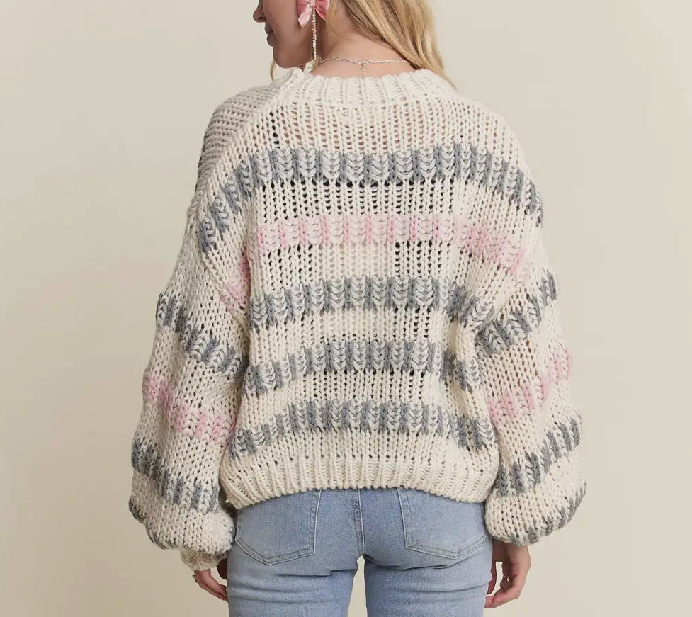 Andrea Gray And Pink Stripe Sweater