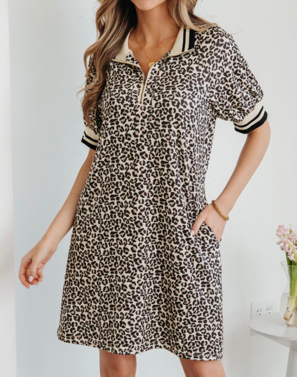 Khaki Leopard Mini T-Shirt Dress