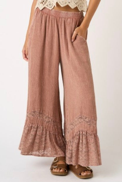 Lace Ruffle Hem Wide Leg