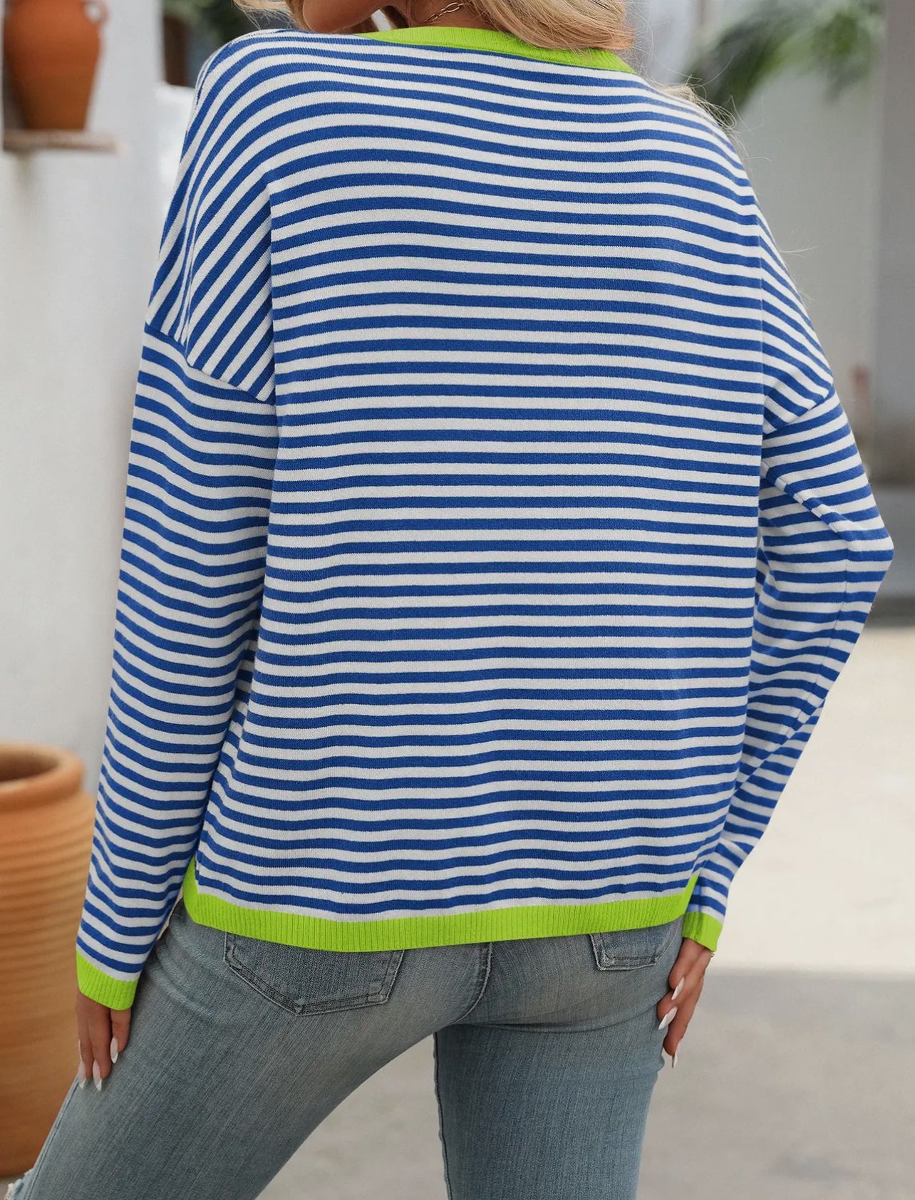 Blue/Green Two Tone Stripe Long Sleeve