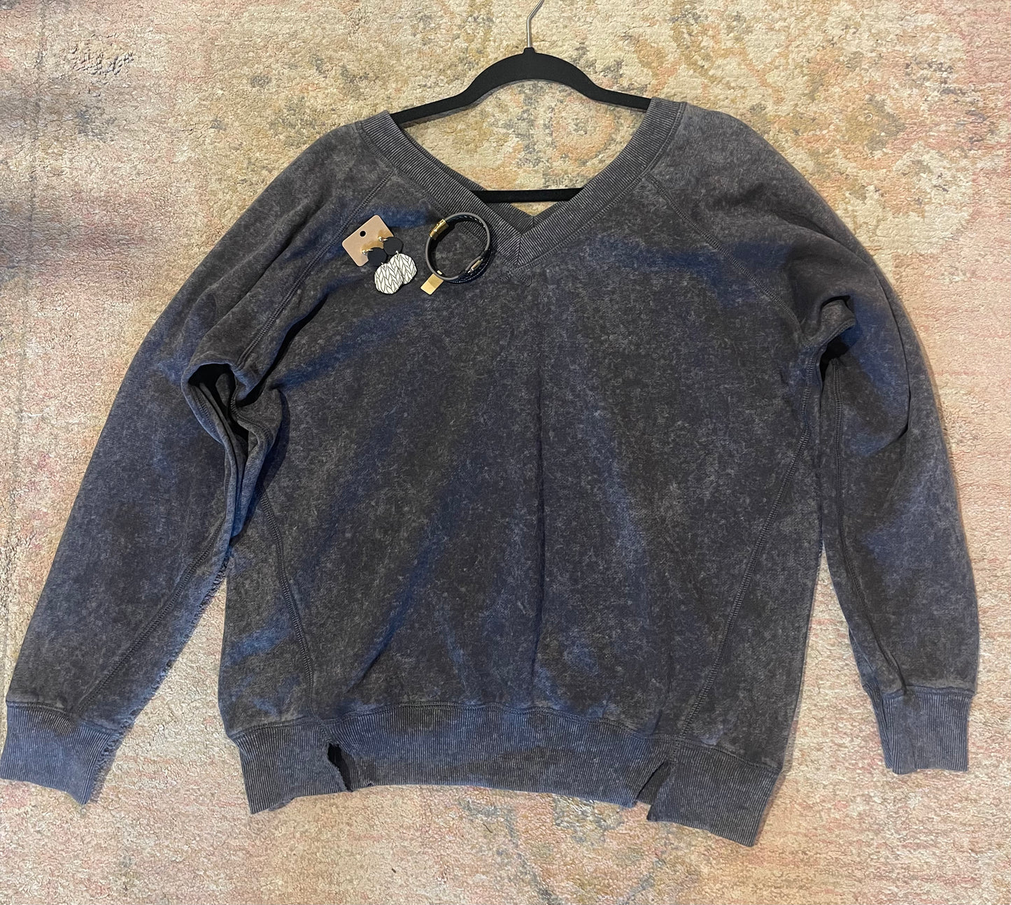 Acid Wash V Neck Sweatshirt