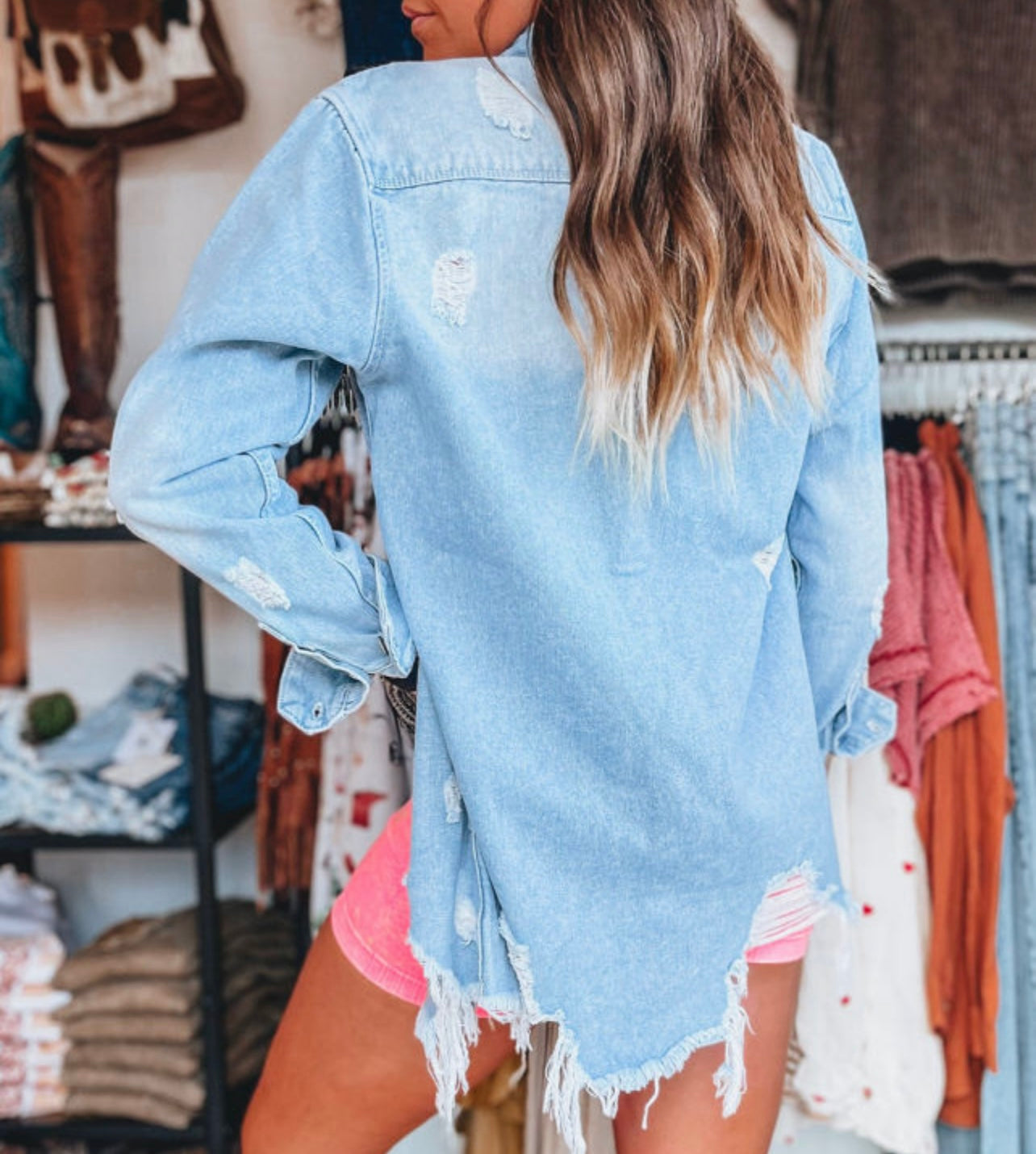 Mineral Wash Distressed Denim Jacket