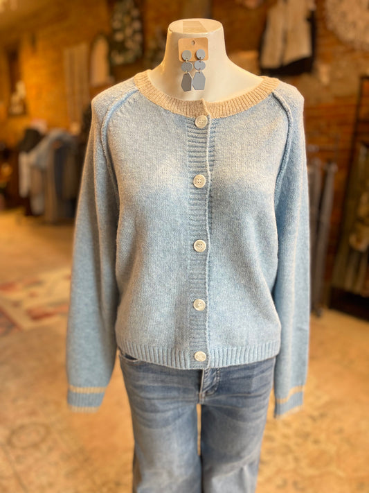 Sky Blue Taupe Detail Sweater