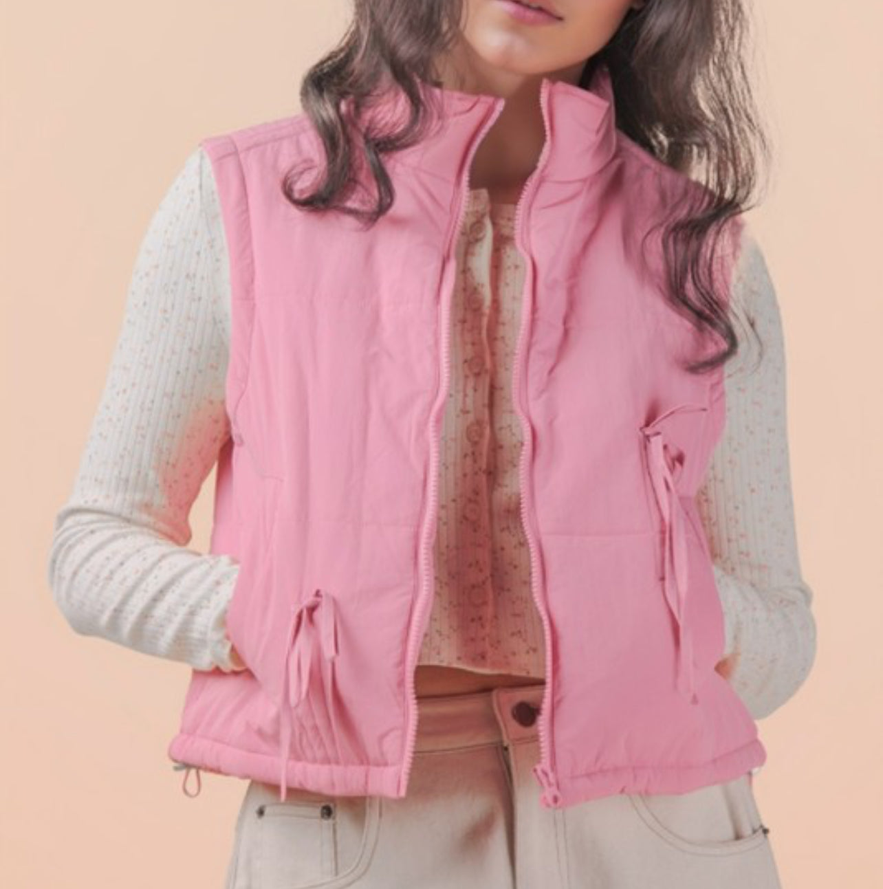 Tie Bow Detail Puffer Vester