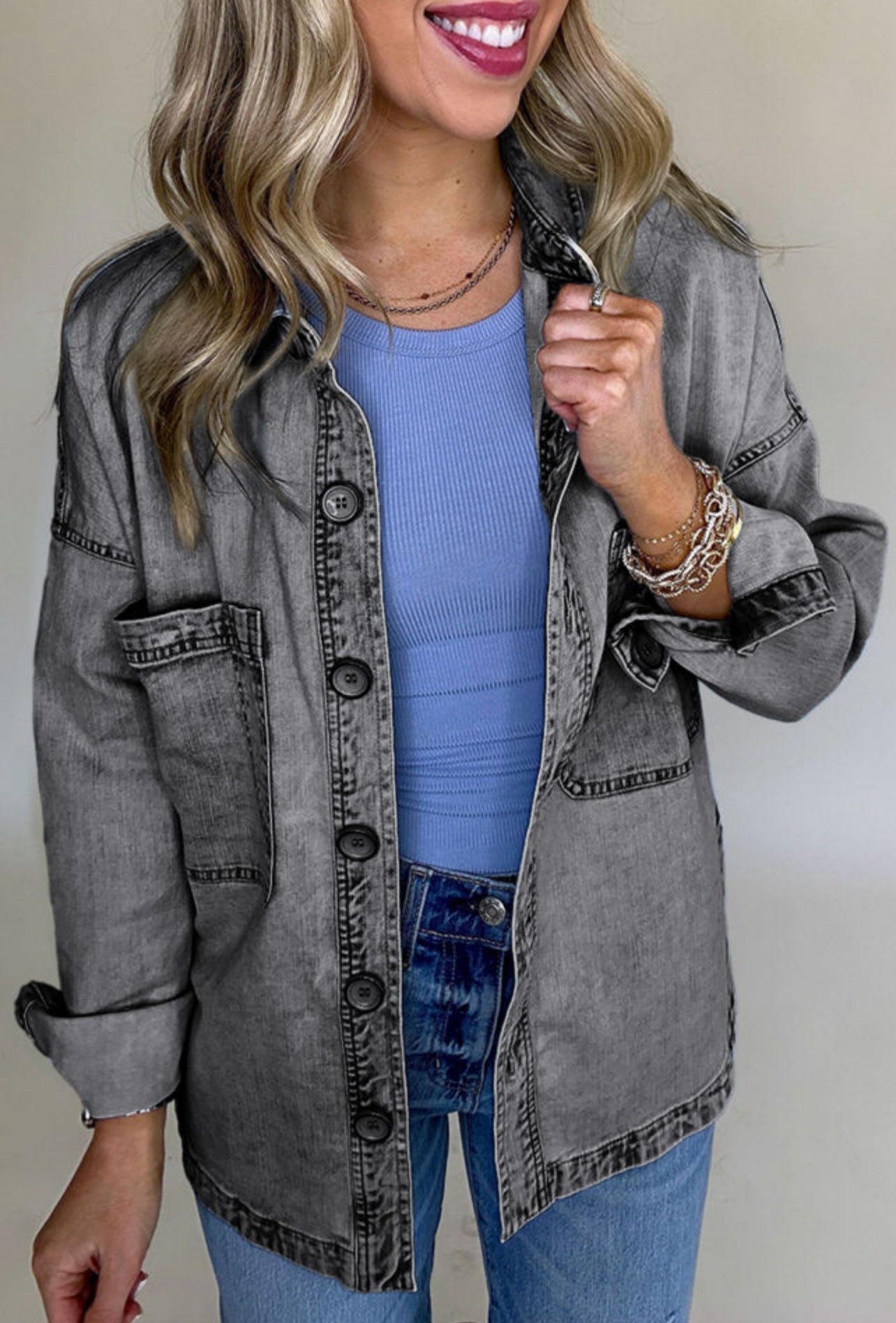 Gray Mineral Wash Denim Jacket