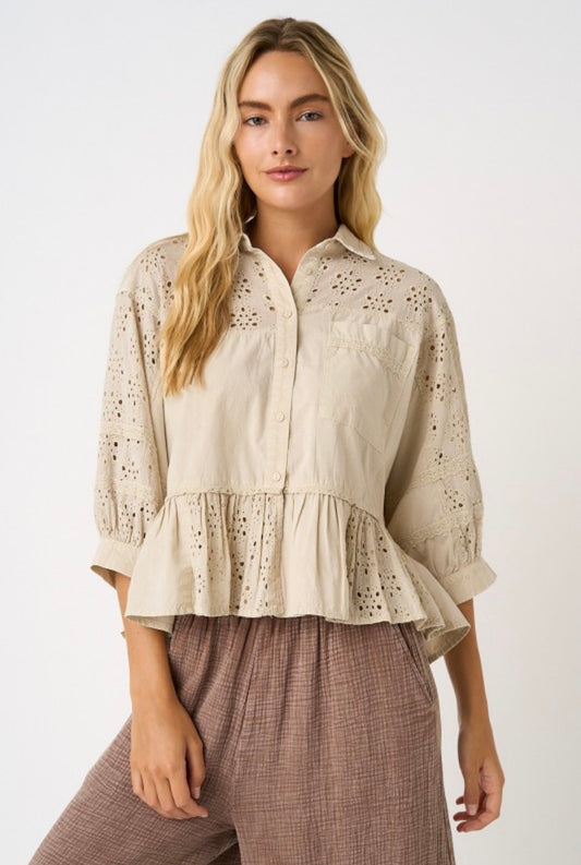 Eyelet Lace Ruffle Peplum Top