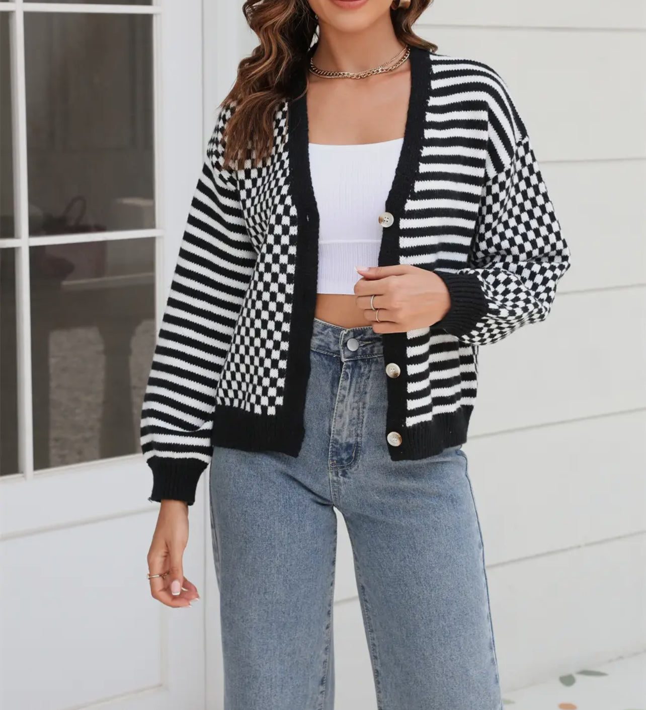 Black And White Stripe And Checkered Cardi