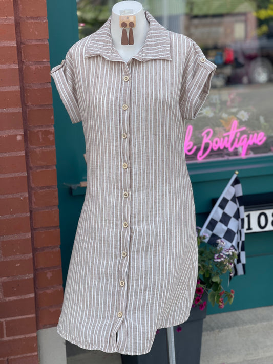 Andrea Khaki Stripe Button Up Dress
