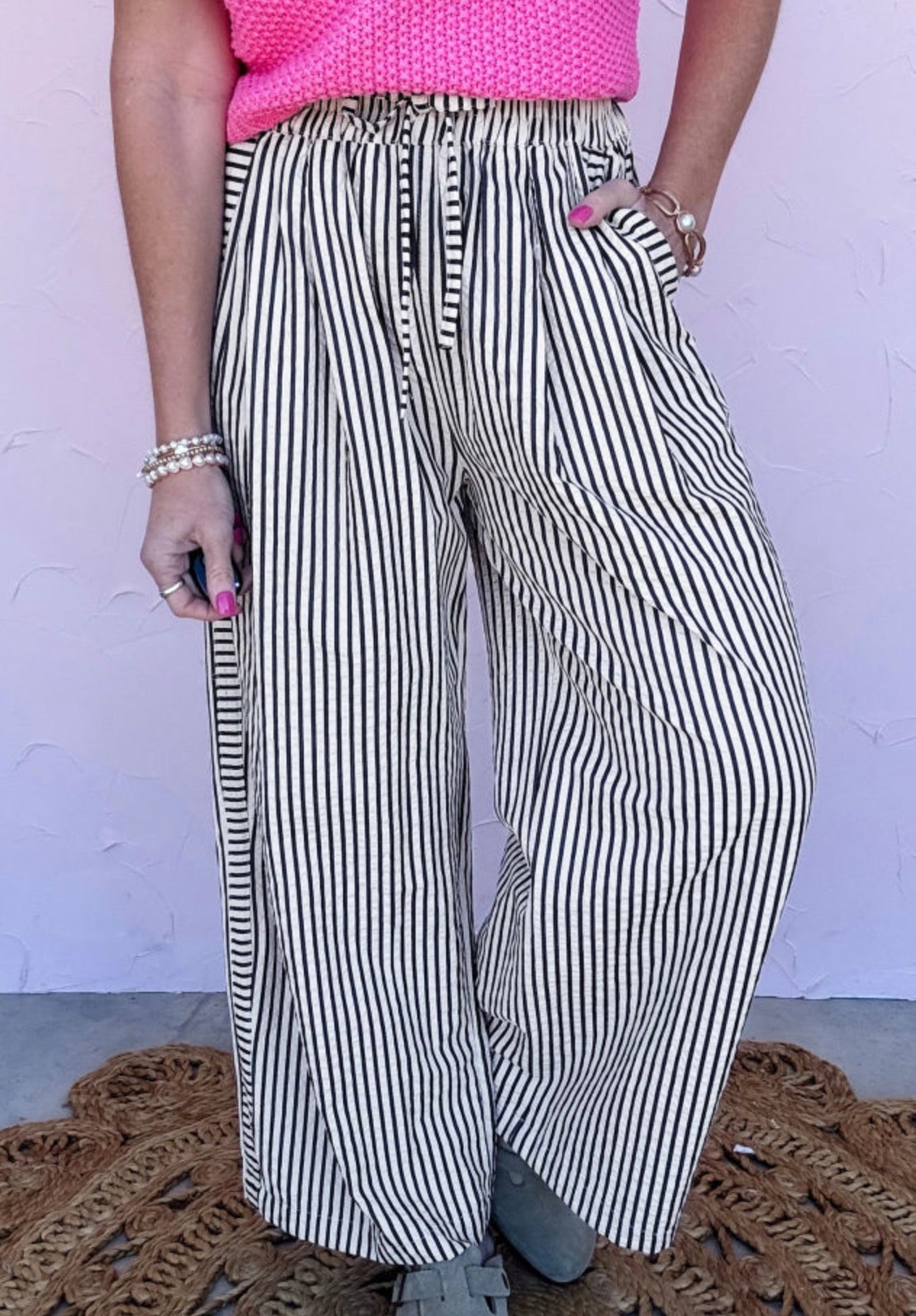 Black And White Stripe Wide Leg