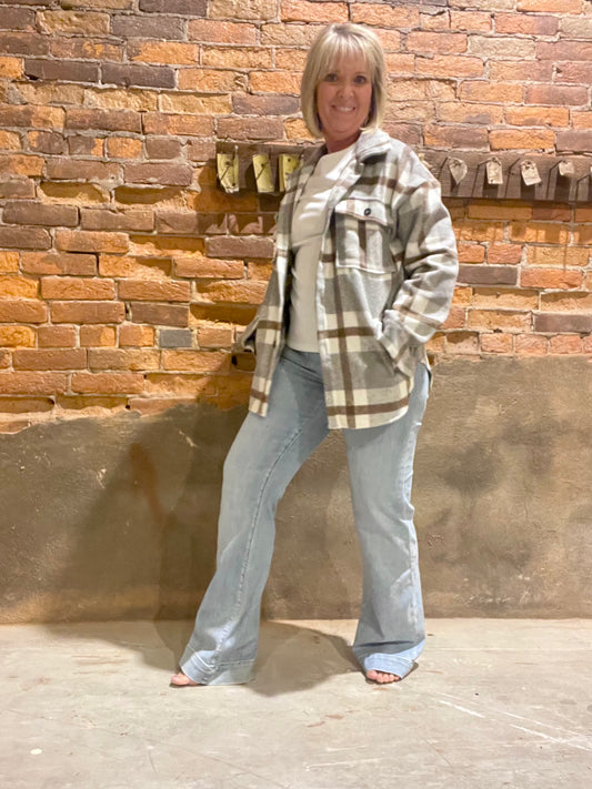 Gray And Camel Shacket W/Pockets