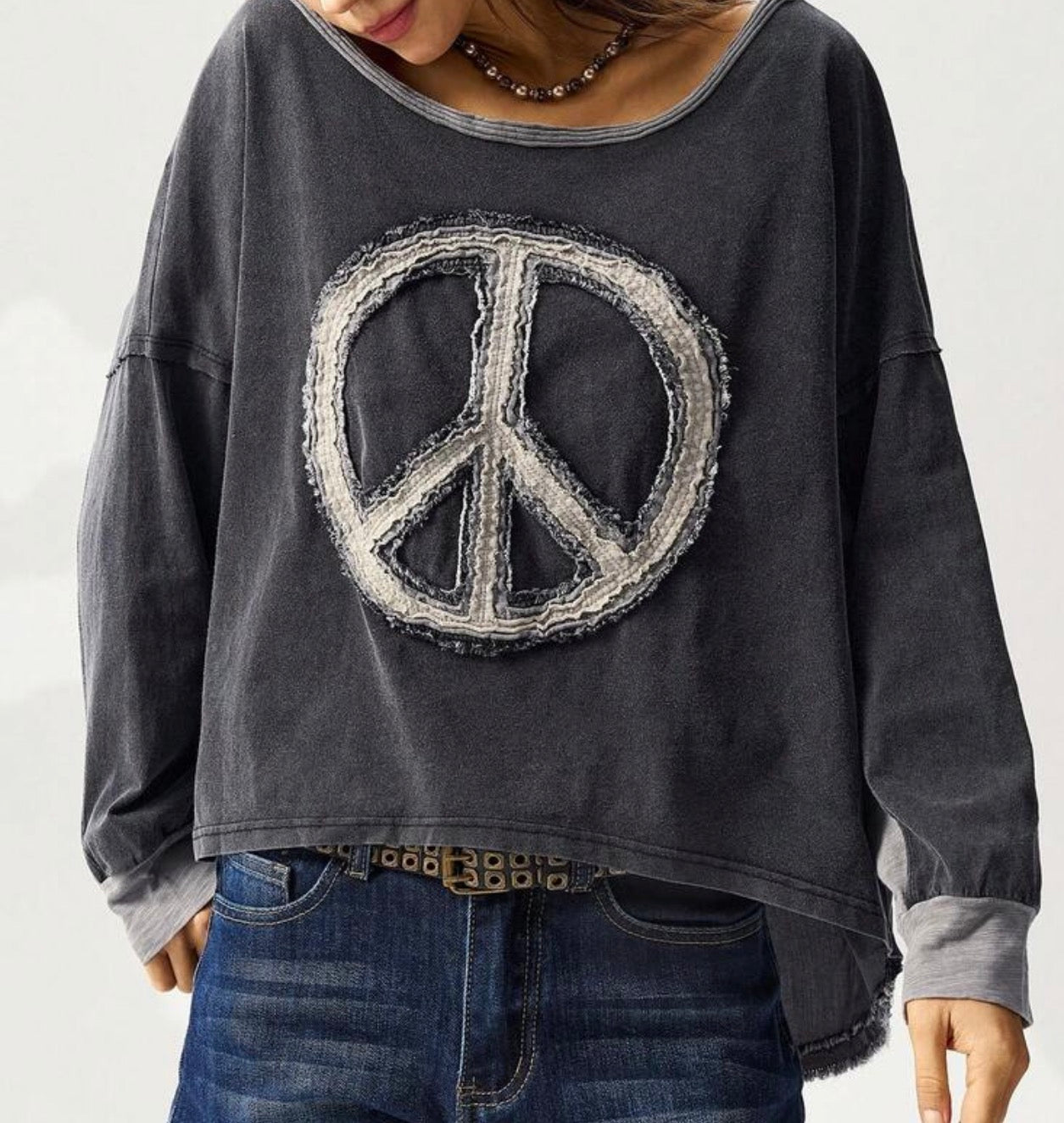 Boho Peace Sign High Low Hem