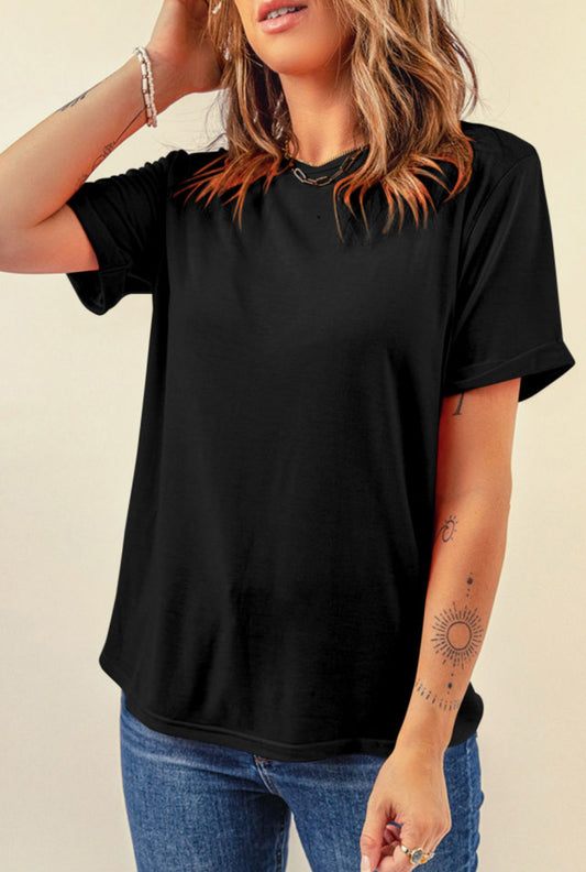 Black Casual Crew Neck Tee