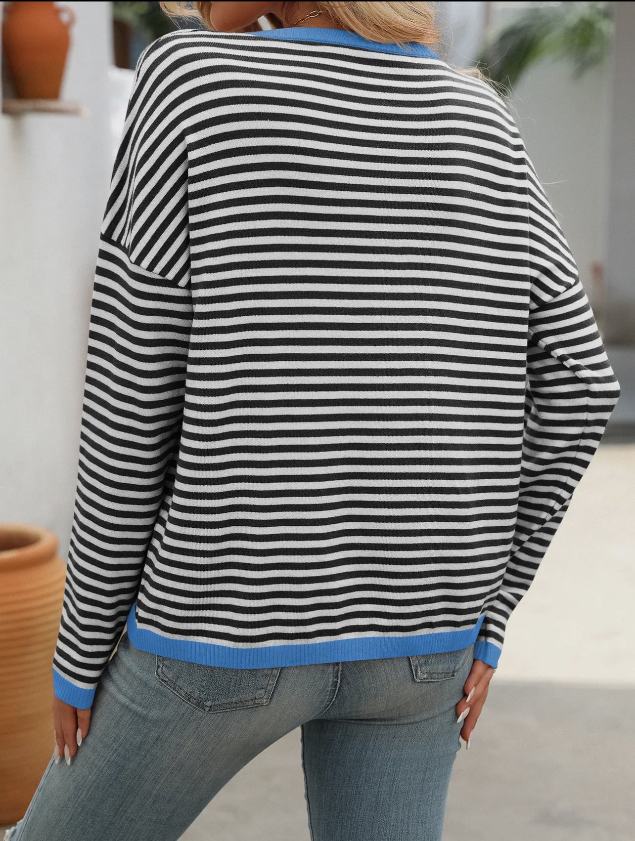 Black/ Blue Two Tone Stripe Long Sleeve