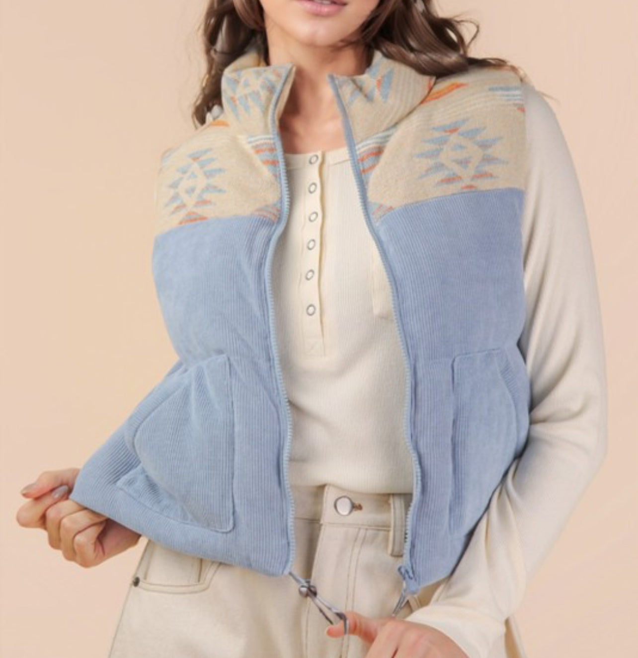 Aztec Pattern Corduroy Vest