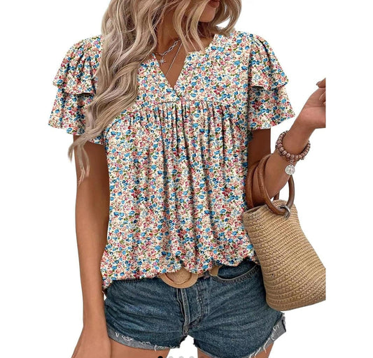 Alice Floral Ruffle Sleeve V Neck