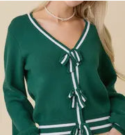 Hunter Green Bow Cardigan