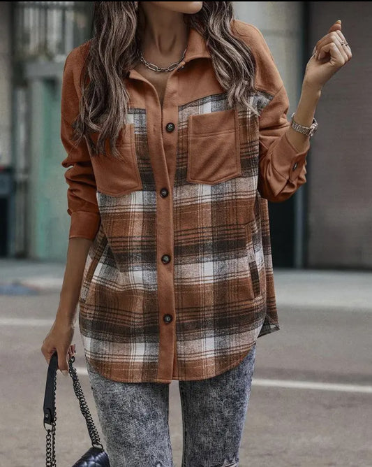 Rust Plaid Shacket With Pockets