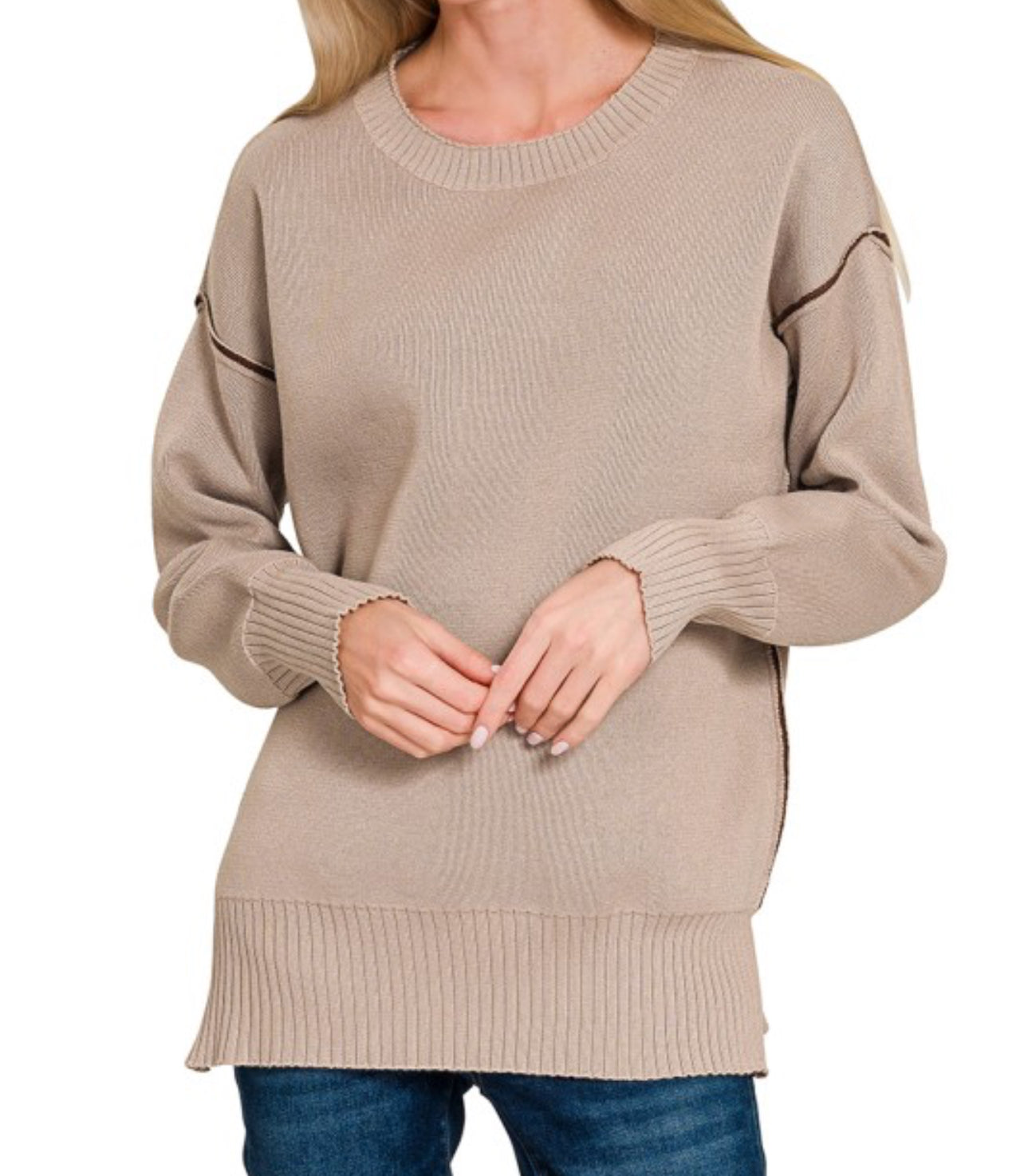 Ash Mocha/Brown Contrast Sweater