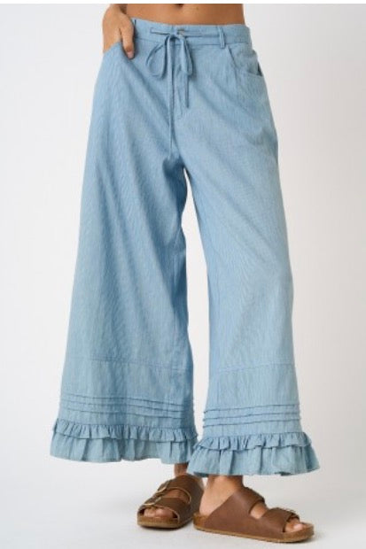 Chambray Pin Stripe Ruffle Hem