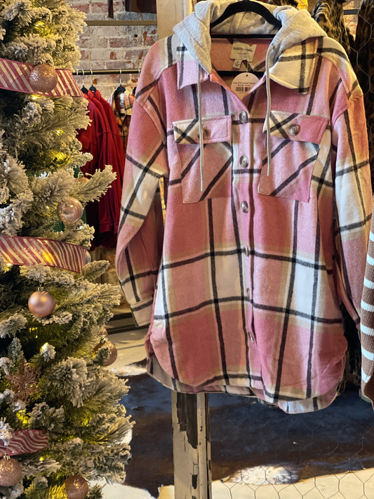 Alyssa Pink Hooded Shacket