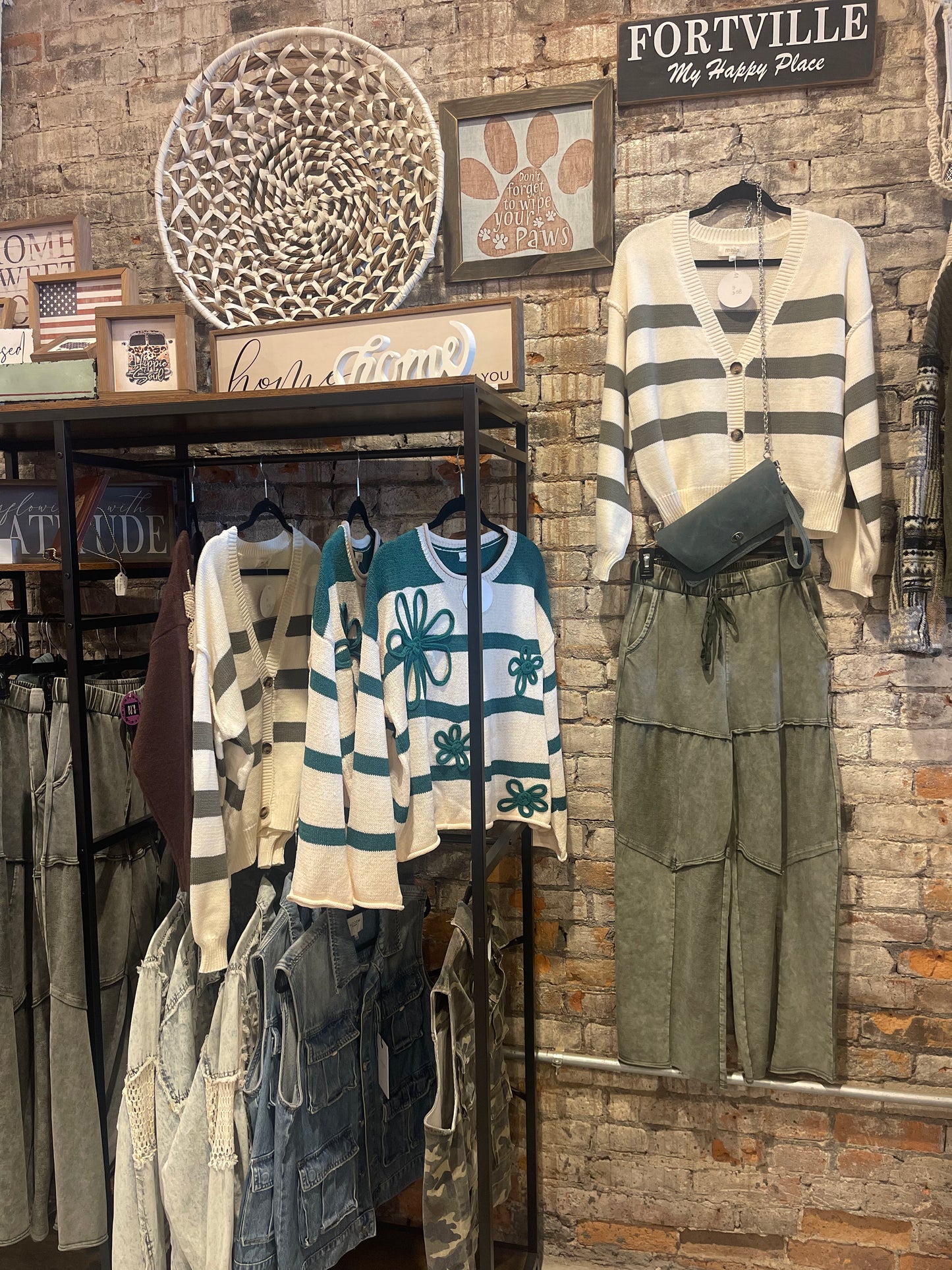 Striped  V Neck Knit Cardigan