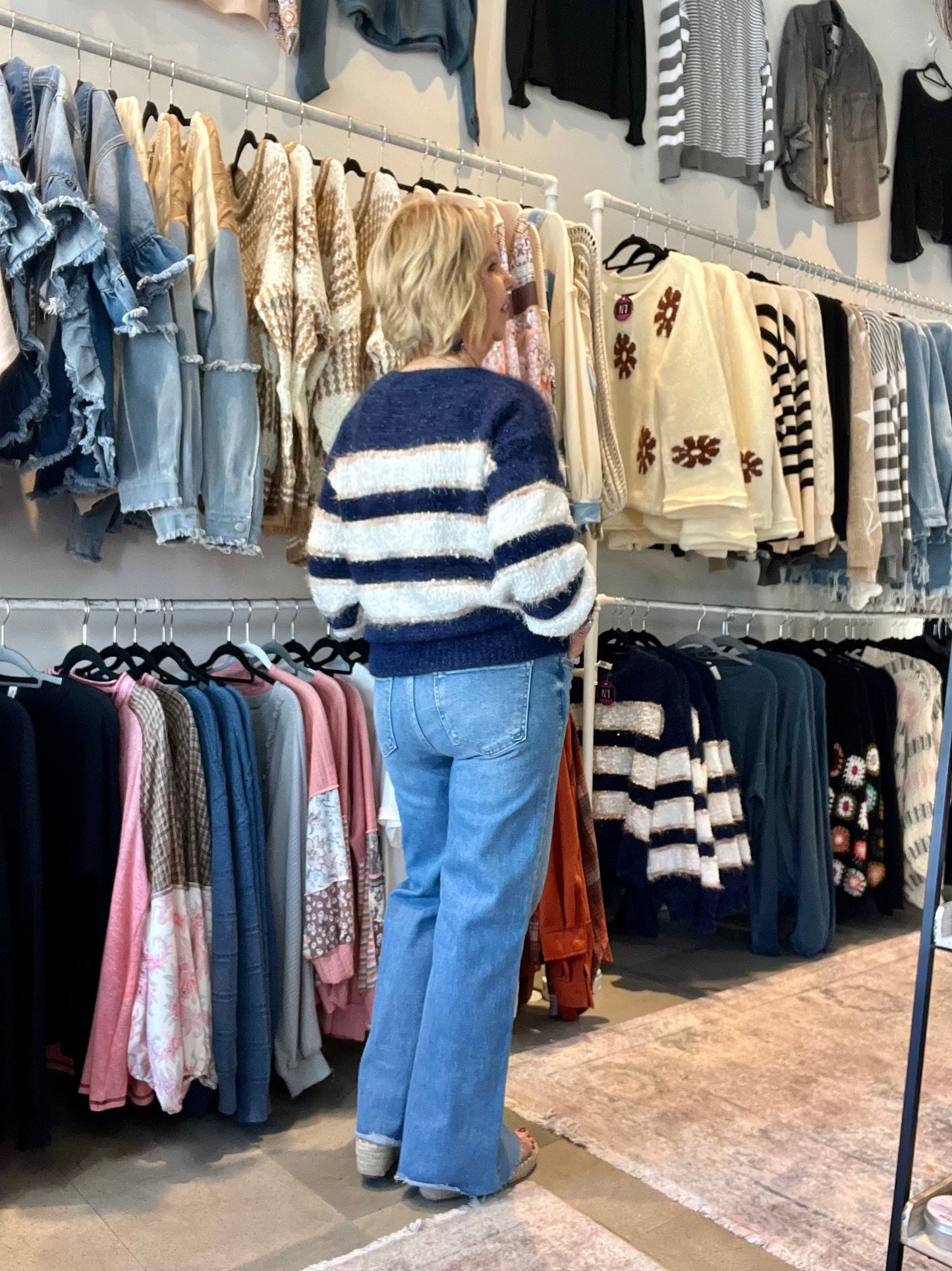 Blue Multicolor Striped Sweater