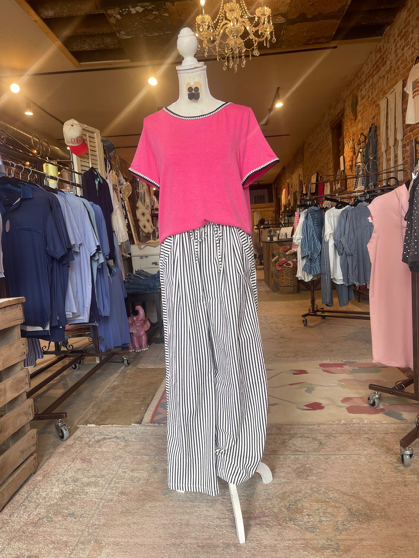Black And White Stripe Wide Leg