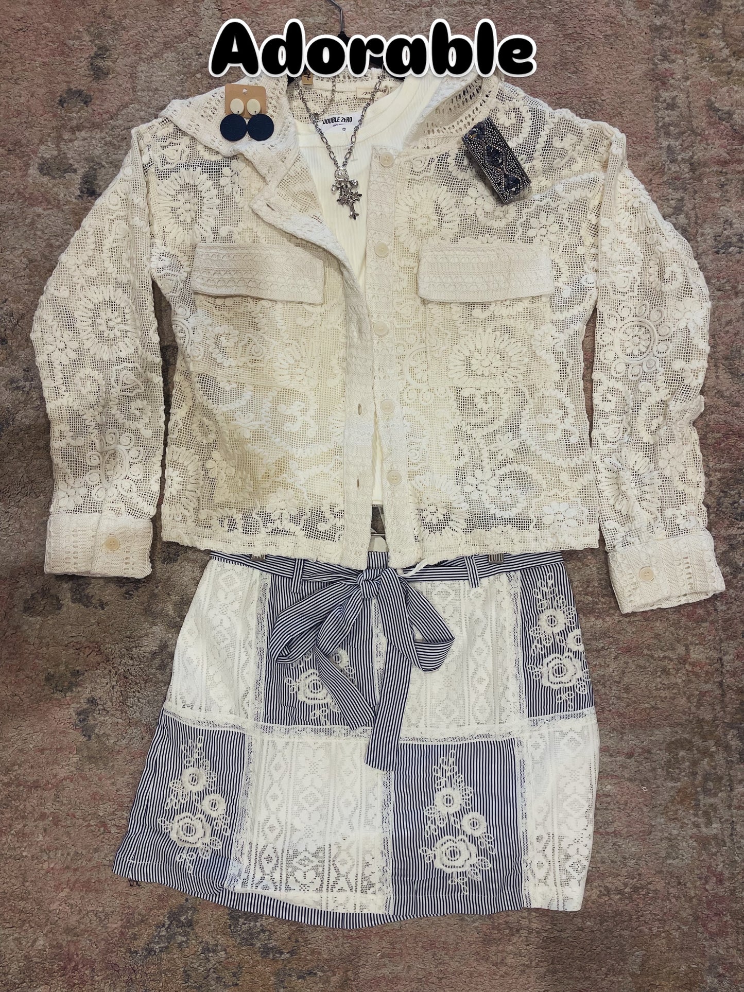Lace & Embroidery Color Blocked Skort