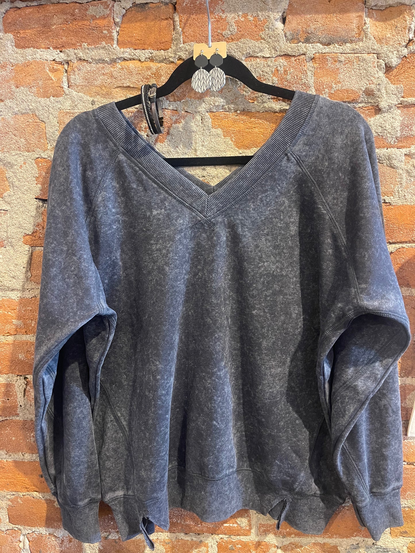 Acid Wash V Neck Sweatshirt