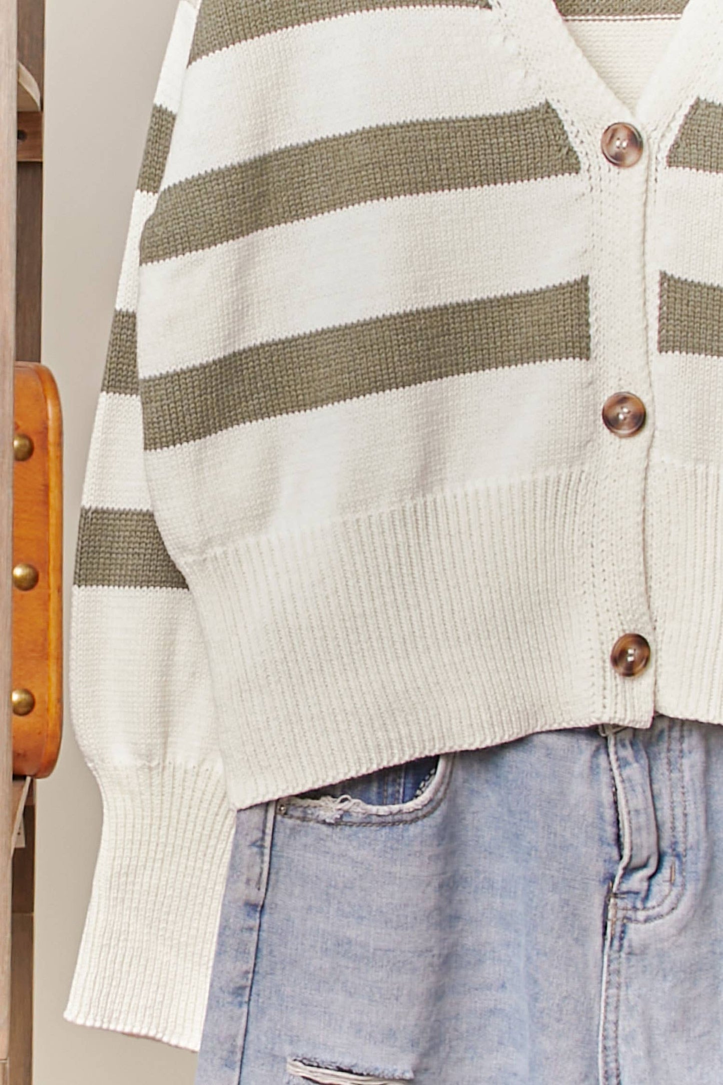 Striped  V Neck Knit Cardigan