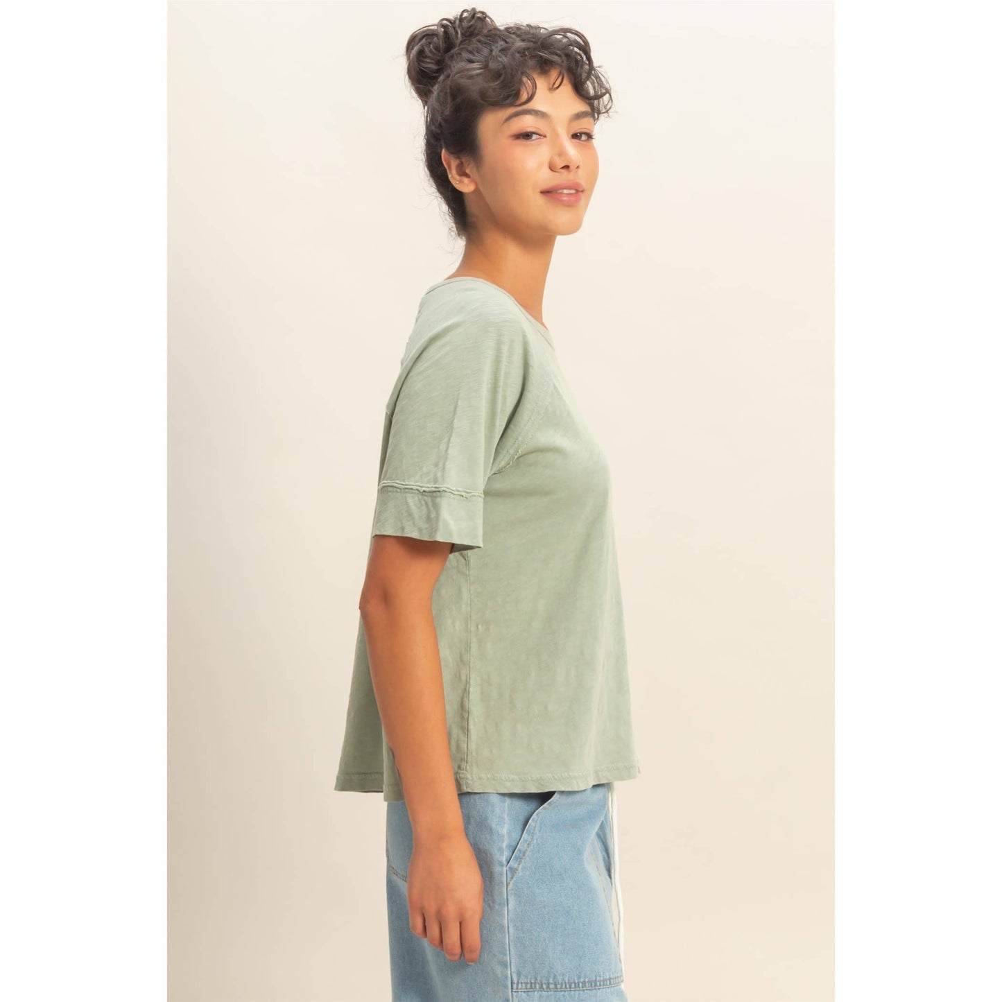 Acid Wash Raw Seam Raglan Short Sleeve Tee