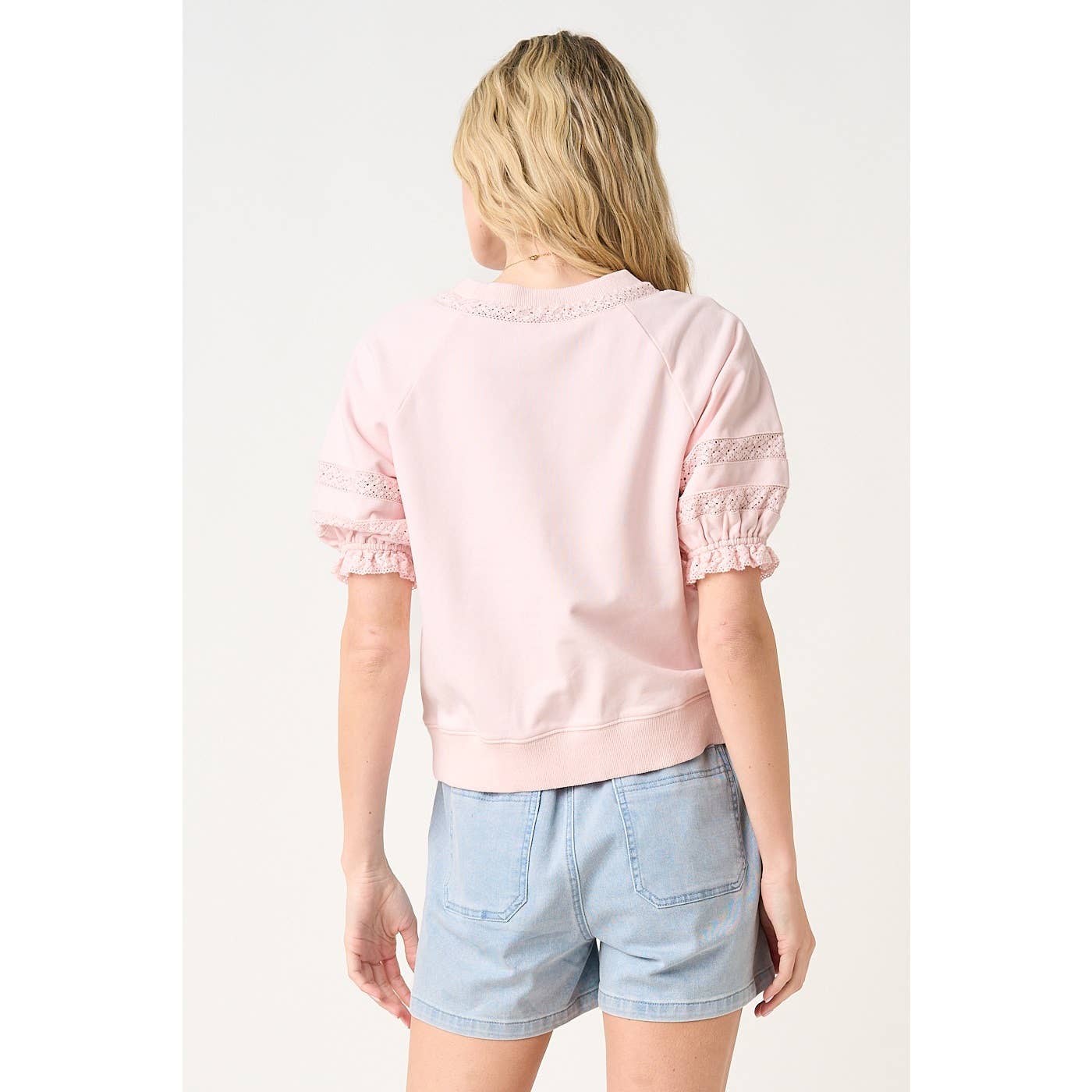 Lace Detail Short Puff Sleeve Top