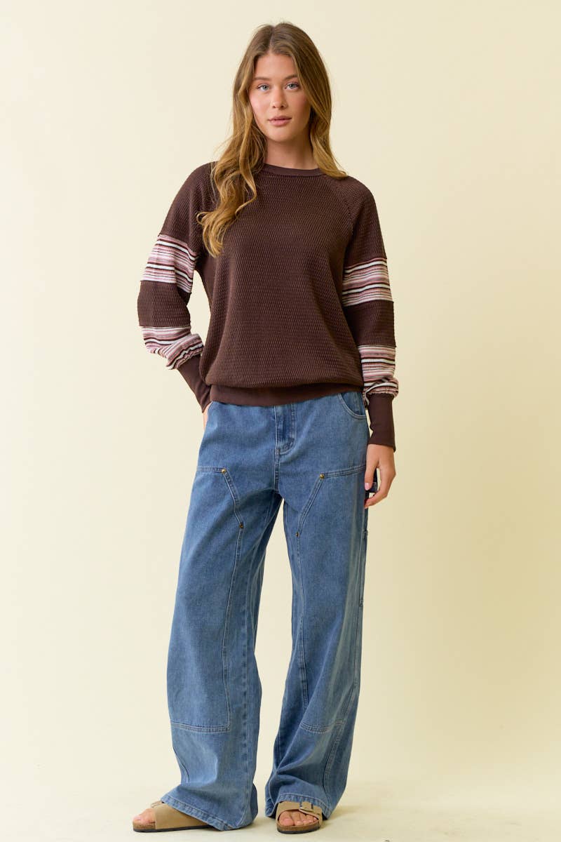 CONTRAST FAIRISLE KNIT SWEATSHIRT - 45351T