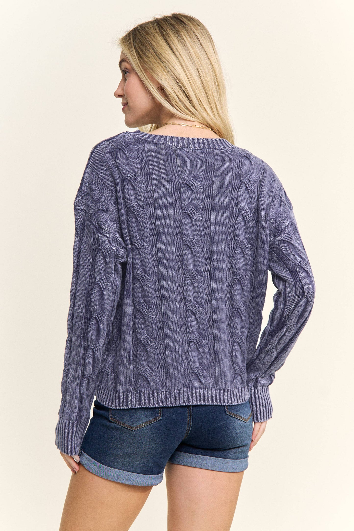 CESW3701 - MINERAL WASHED CABLE KNIT SWEATER TOP