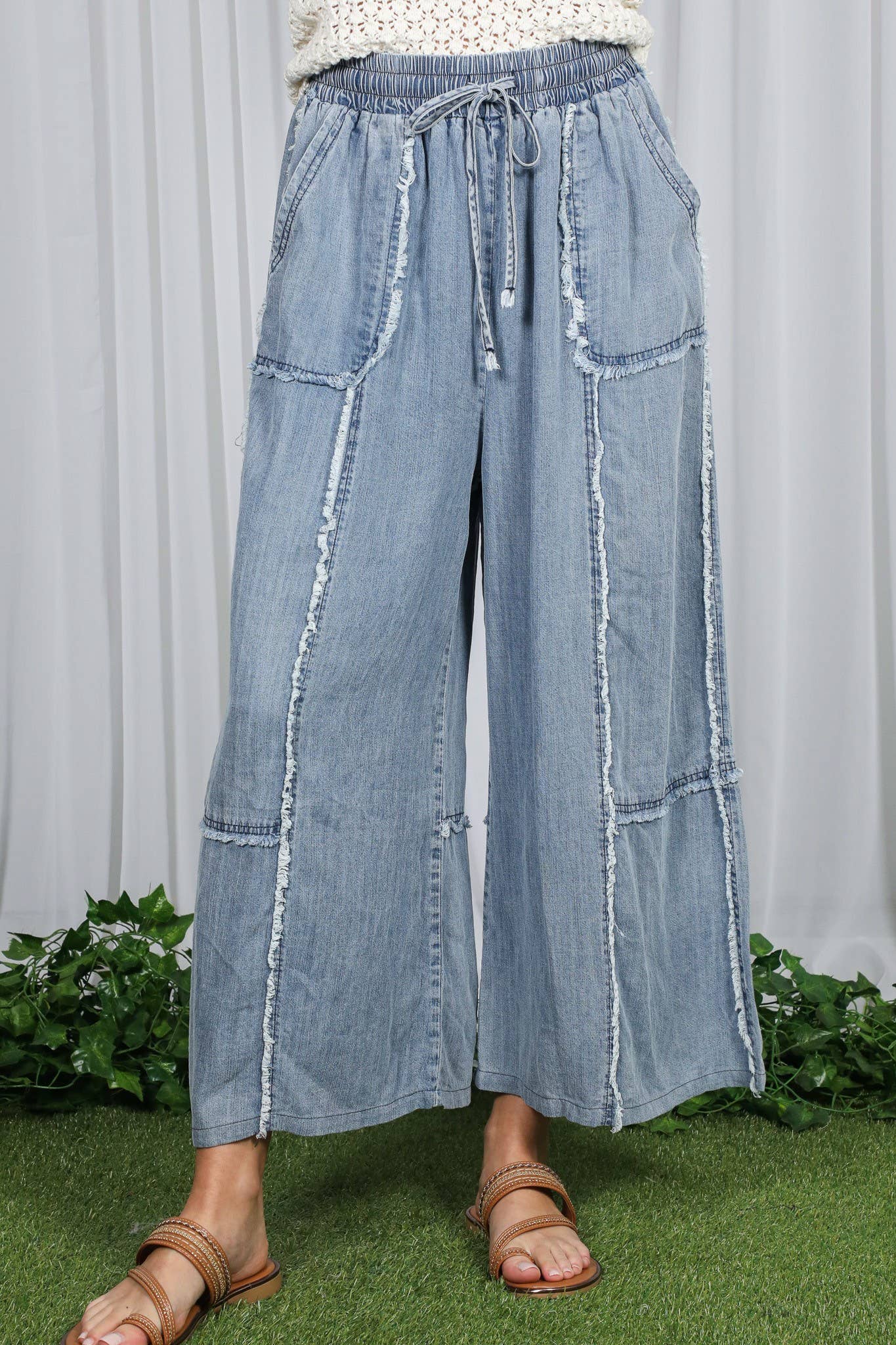 Amber Wide Leg Denim Crop Pants